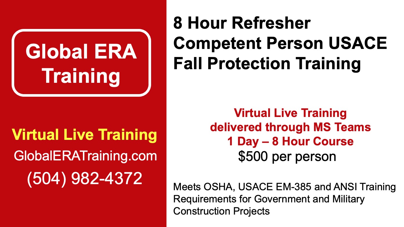 1-Day (8-Hr) Live Virtual Refresher Via MS Teams USACE Competent Person Fall Protection Training