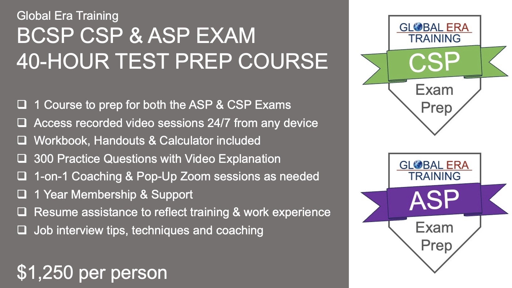 Global Era Training BCSP ASP & CSP Exam Test Prep