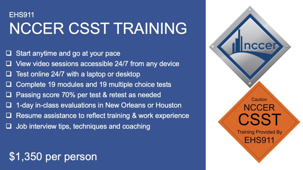 EHS911 NCCER CSST Online Virtual Safety Training Course